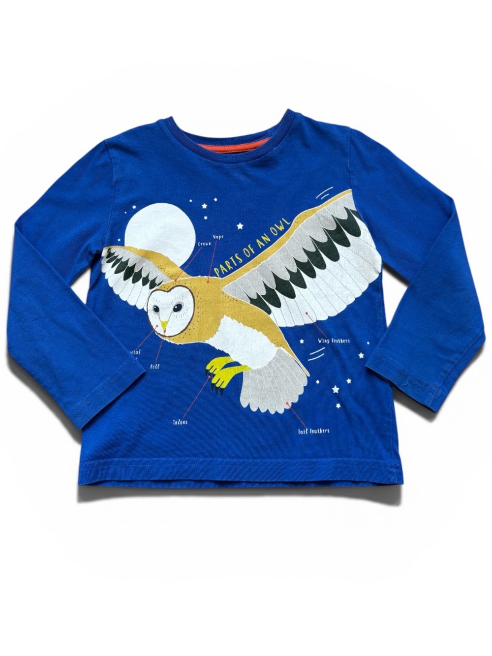Mini Boden | Royal Blue Owl Education Graphic Top | Long-Sleeve Tee | 3-4